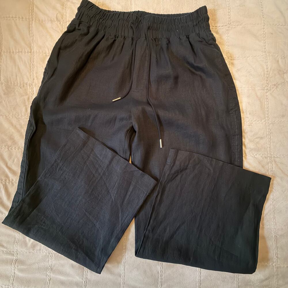 Quince 100% European Linen Wide Leg Pants Black Size M NWT